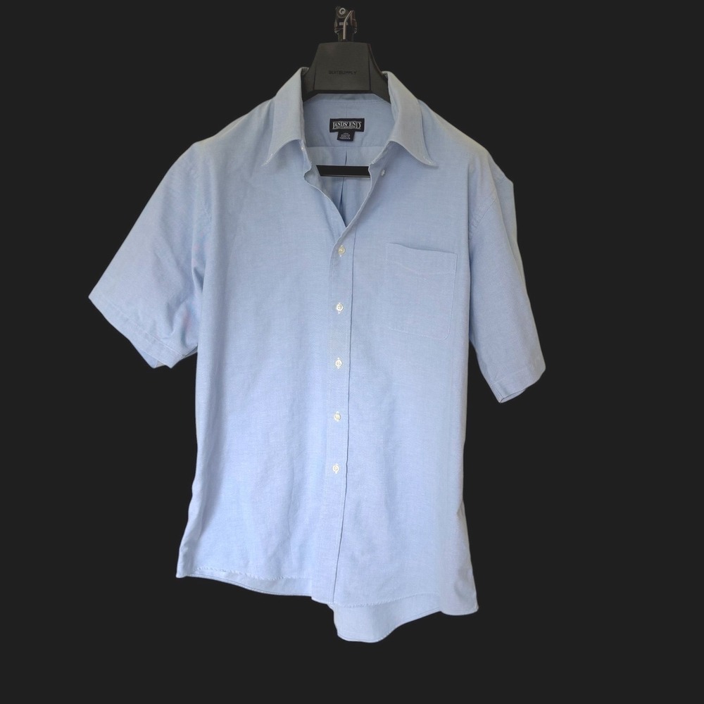 80's Lands End Light Blue Short Sleeve Oxford Button Down Shirt Regular 17.5